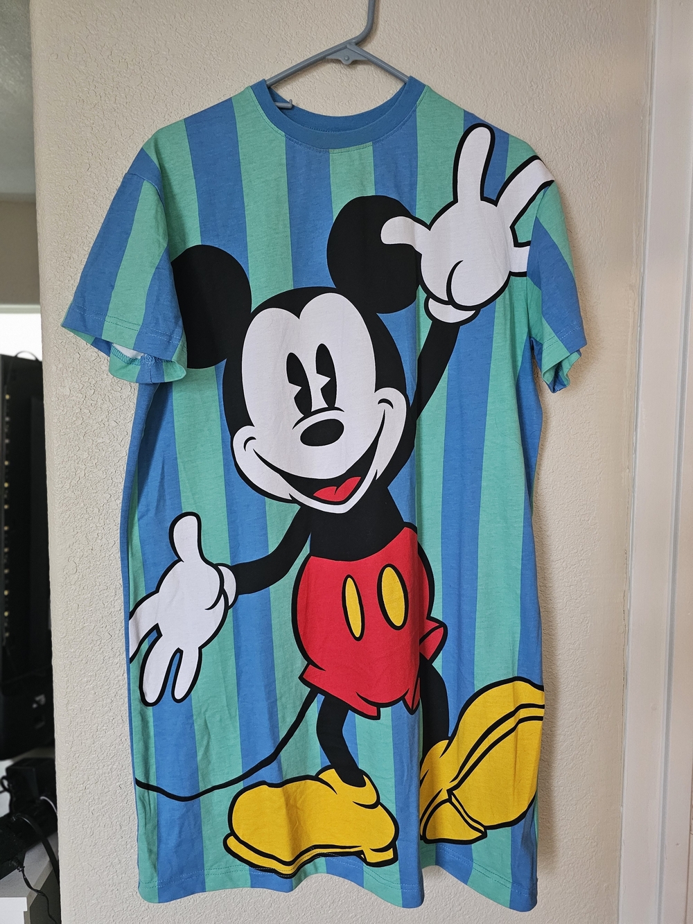 Disney Mickey Mouse Blue & Green Striped Graphic Dress